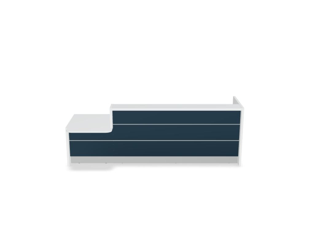 Modulare Empfangstheke Valde LAV241L aus der Serie Empfangsdesk, rechteckiges Design, neutrale Farbtöne, kompakte, flexiblere Rezeptionseinheit.