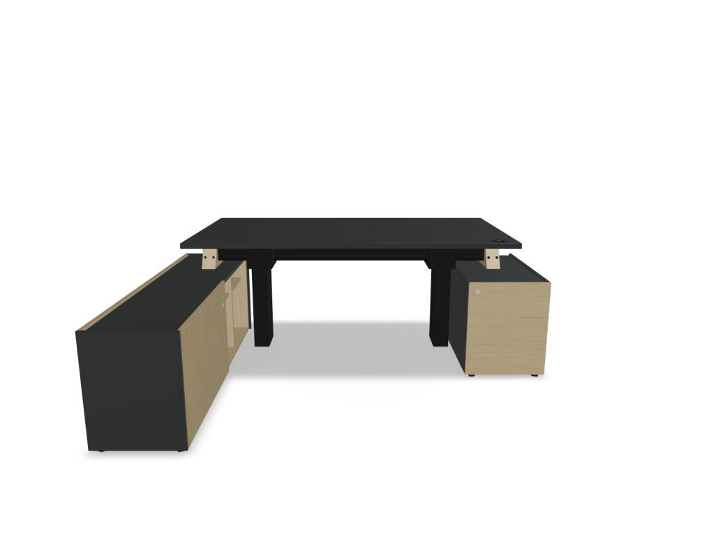 Schreibtisch mit höhenverstellbarem Gestell von Viga V09LR, modernes Arbeitsmöbel, klare Linien, Holzdekor, ergonomische Stehvergnügen im Home-Office