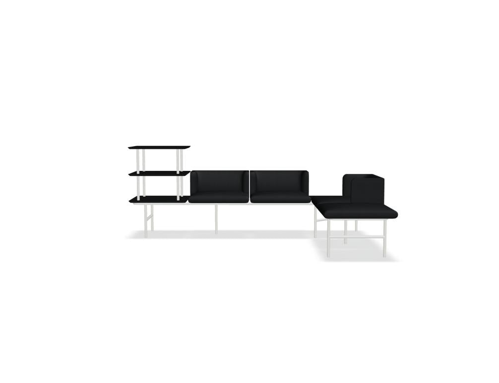 Modulares Sofa Agora von Mdd in Perlweiss mit gepolsterter Rückenlehne, Holzfurnierplatte und Metallgestell auf Füssen.