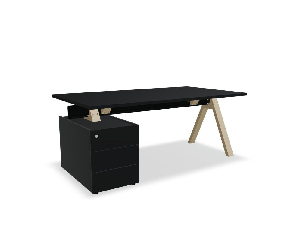 Viga V07LM Chefschreibtisch mit integriertem Rollcontainer, modernes Holzdesign, klare Linien, viel Arbeitsfläche und zusätzlicher Stauraum