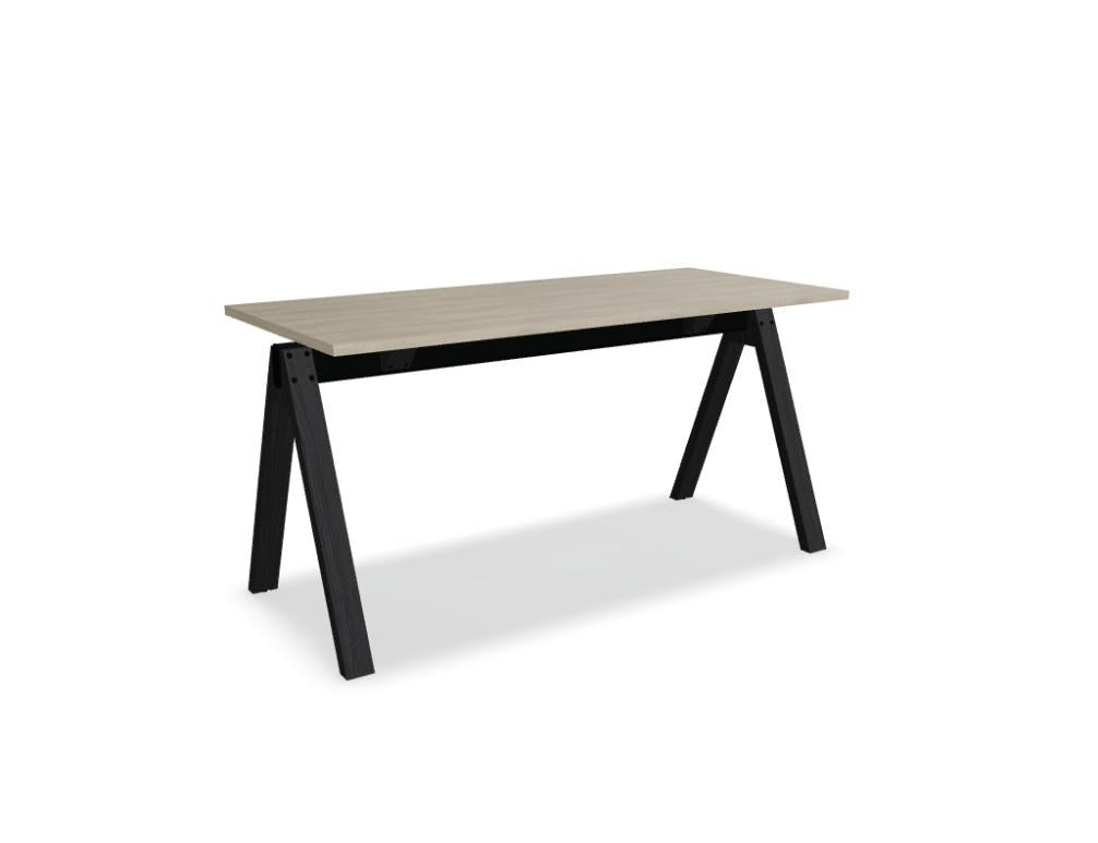 Hochtisch Viga von Mdd in Dunkler Walnuss mit schwarzem Aluminiumgestell und Eichenfuss, Masse 160x80x110 cm, Gesamtansicht des Tisches.