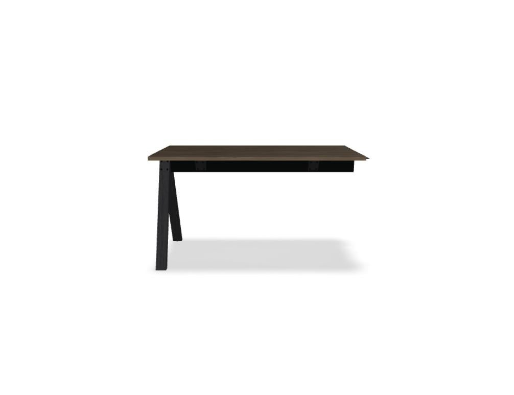 Hochtisch Viga von Mdd in Dunkler Walnuss mit schwarzem Aluminiumgestell und Eichenfuss, Masse 160x80x110 cm, Gesamtansicht des Tisches.