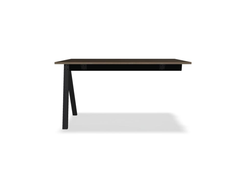 Hochtisch Viga von Mdd in Dunkler Walnuss mit schwarzem Aluminiumgestell und Eichenfuss, Masse 160x80x110 cm, Gesamtansicht des Tisches.