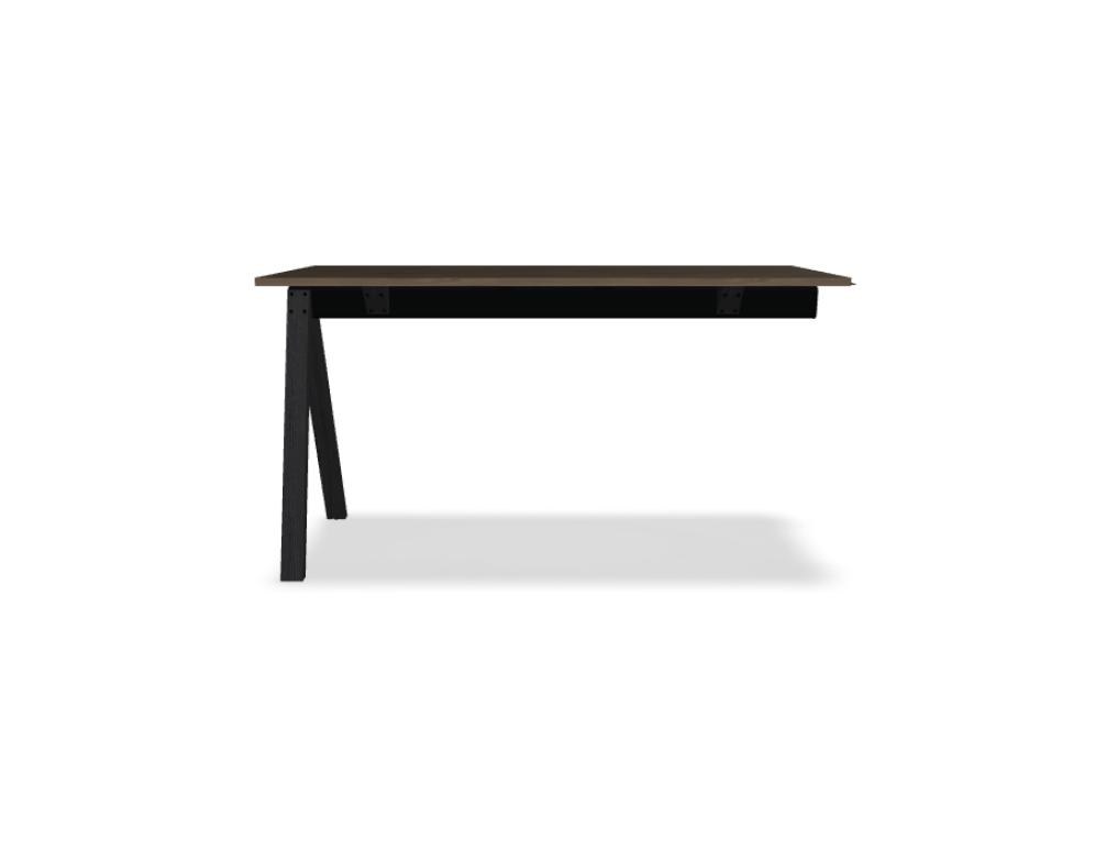Hochtisch Viga von Mdd in Dunkler Walnuss mit schwarzem Aluminiumgestell und Eichenfuss, Masse 160x80x110 cm, Gesamtansicht des Tisches.