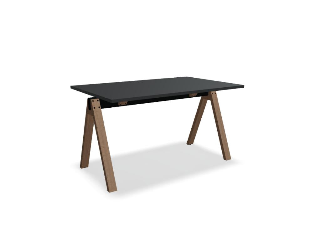 Hochtisch Viga V1619 von MDD: moderner Bar-Tisch mit klaren Linien, runder Holz-Top, schwarzer Metallfuß, ideal für Küche oder Loft-Setting.