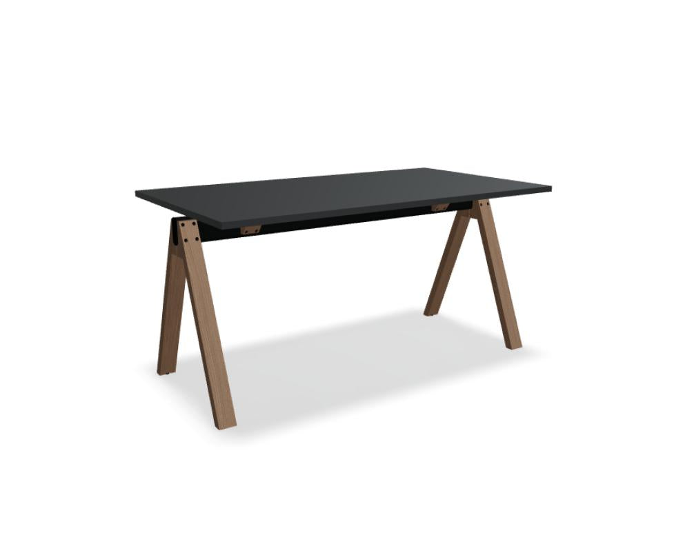Hochtisch Viga V1819 von MDD: moderner, rechteckiger Tisch in hellem Holzlook mit robustem schwarzen Metallgestell, ideal für Bar- oder Küchenbereichen.