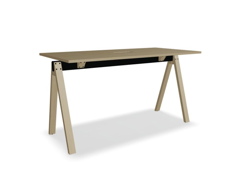 Hochtisch Viga von Mdd in Dunkler Walnuss mit schwarzem Aluminiumgestell und Eichenfuss, Masse 160x80x110 cm, Gesamtansicht des Tisches.