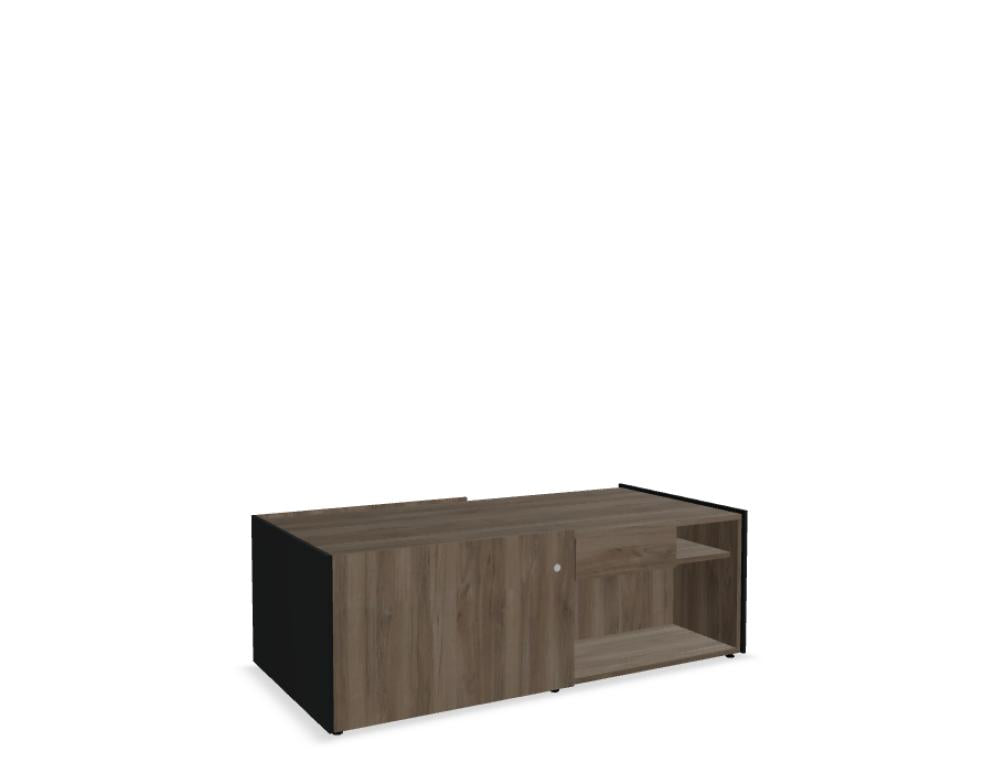 Manager-Schrank Viga V36M im Bürobereich: dunkelgrauer Büroschrank mit Stahlkonstruktion, zwei Oberschubladen und großzügigem Innenraum für Aktenordner, Ordnerstapel sowie Büromaterial; modernes, funktionales Design für effiziente Aktenorganisation.