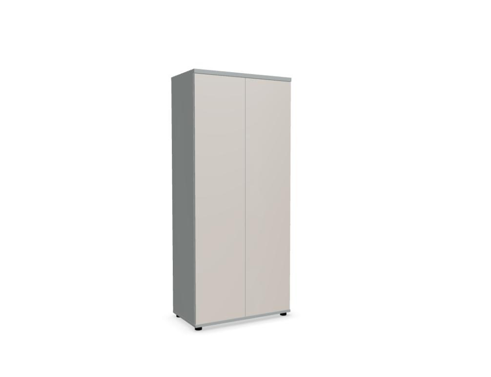 Kleiderschrank mit Front aus Aluminium Satinato Melaminplatte, Push-to-Open-System, ausziehbarer Kleiderstange und Patentschloss, Höhe 183.3 cm.