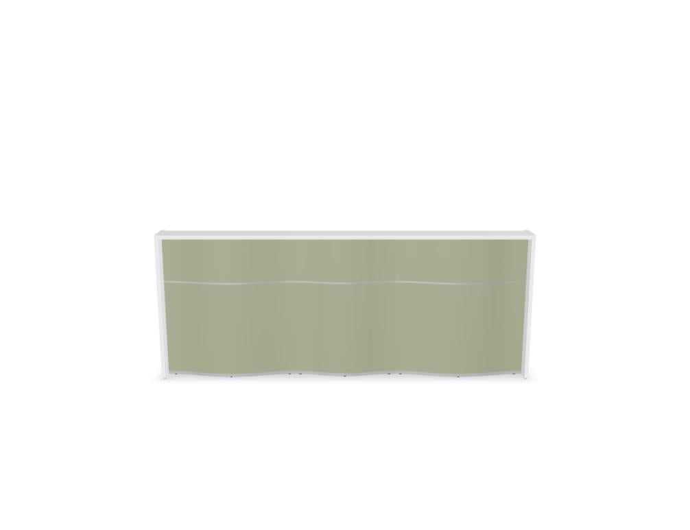 Empfangstheke Wave LUV18 mit organischer Front, elegante hellbraune Oberfläche, moderne Schalter-Oberfläche und großzügiger Empfangsbereich