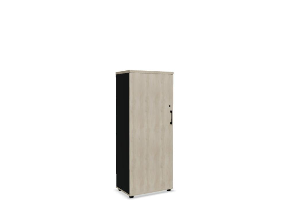 Bild zeigt den Basic K4603 Büroschrank von Mdd mit schlichter, heller Front, Metallgriffe und moderner Eckbindung; ideal für Büro- oder Arbeitszimmer-Aufbewahrung.
