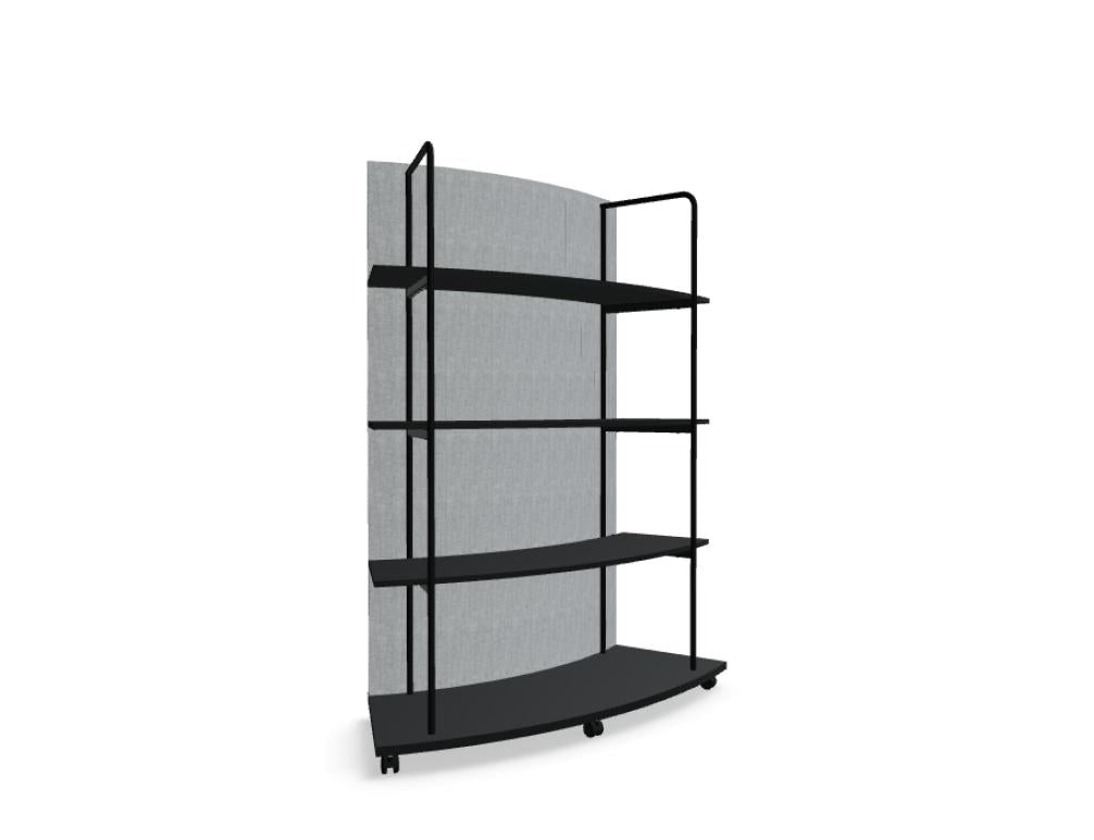 Bild eines modernen Standregals Tanca TC02 von Mdd in neutralen Tönen, mit offener Regalstruktur und mehreren Ablagen, ideal für Wohnzimmer oder Büro.