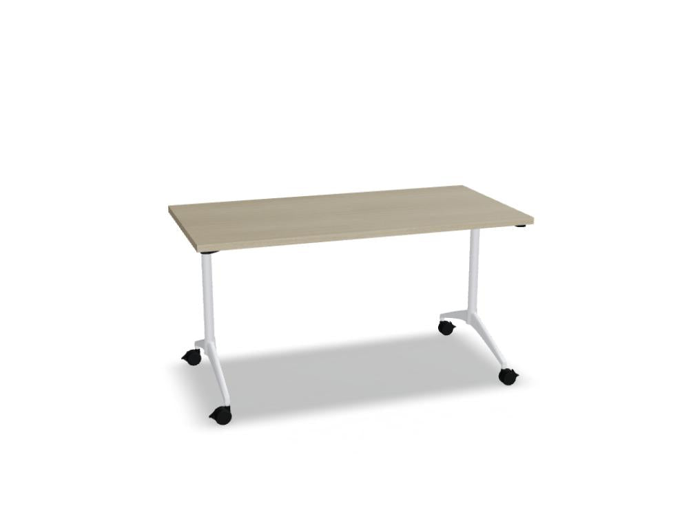 Klapptisch Revi RV01 von MDD, heller Konferenztisch mit robustem Gestell, kompakte Arbeitsfläche, ideal für Meetings, modernes Design, in neutraler Umgebung