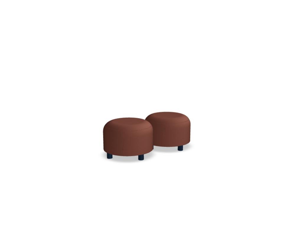 Gelbe Sitzhocker aus Spanplatte mit Schaumstoffpolsterung, Metallbeine, modular kombinierbar zu einem Pouf-Sitzsystem.