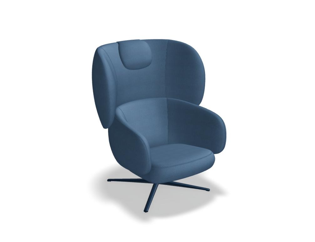 Drehsessel Grand Grace von Mdd in Dunkelbeige mit gepolsterter Kopfstütze, geformter Rückenlehne und drehbarem Aluminium-Kreuzfuss.