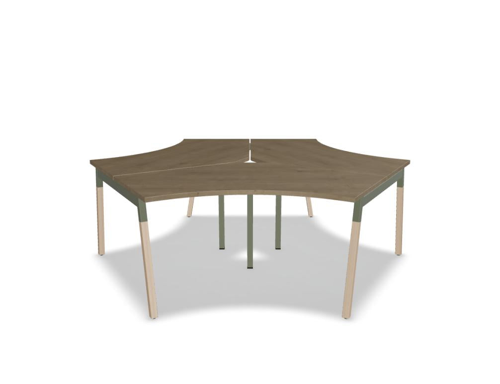 Moderner 3‑Personen-Schreibtisch Ogi W BOW57 von MDD, elegantes Holzdesign, großzügige Arbeitsfläche,Nuancierte Linien, ideal für Büroumgebungen