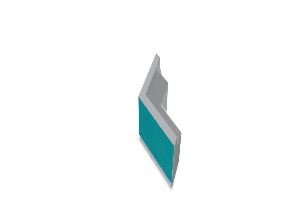 Empfangstheke Linea von Mdd mit silberner Glasfront, gebürstetem Aluminiumsockel und Edelstahl-Eckleiste, LED-Beleuchtung entlang der Theke.