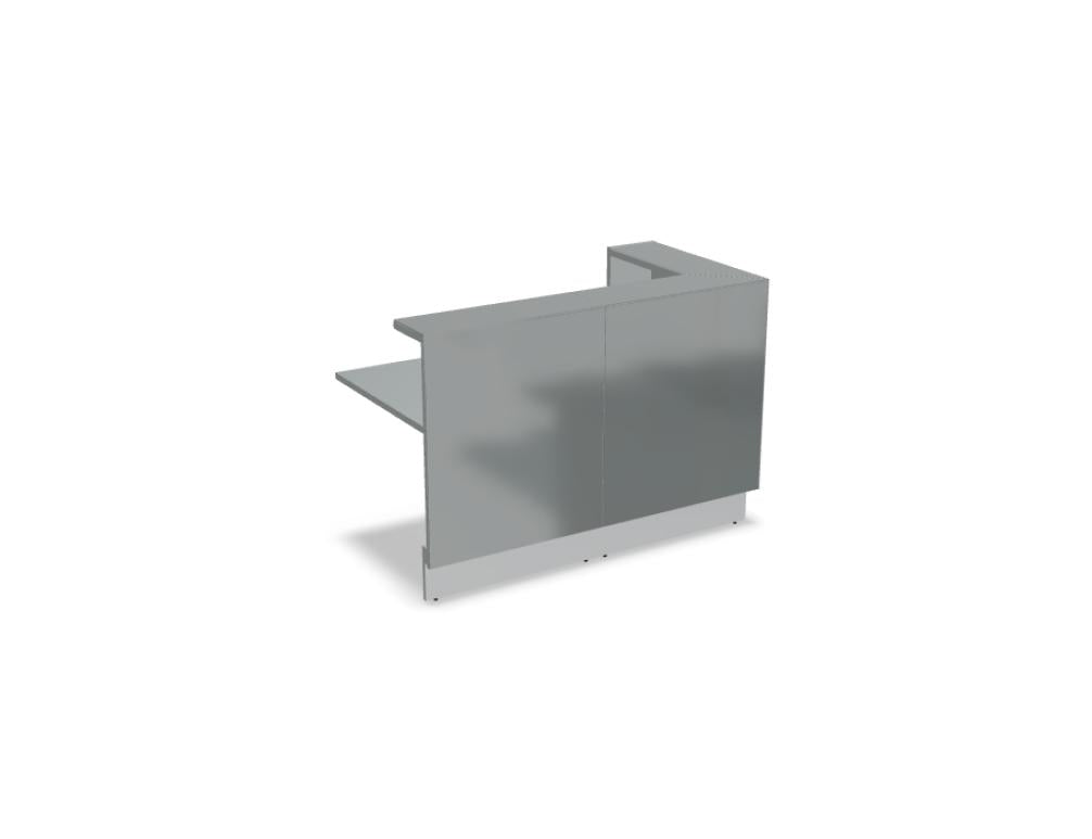Helles Empfangsdesk Linea LIN6L von MDD, modernes Büro-Design, integrierte Ablageflächen und Kabelmanagement, silberne Oberflächen