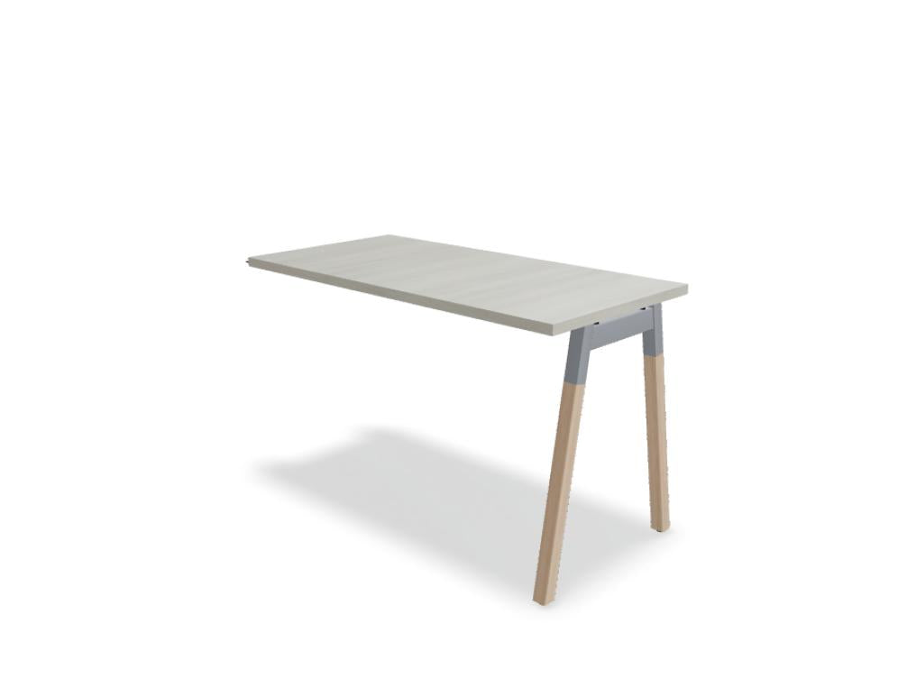 Ansatztisch für Schreibtische von Mdd mit Melamin-Tischplatte in Akazie und pulverbeschichtetem Metallgestell in Aluminium Halbmatt.