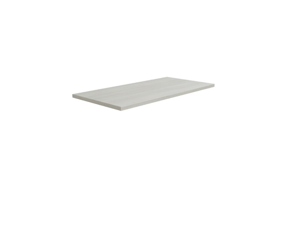 Ansatztisch für Schreibtische von Mdd mit Melamin-Tischplatte in Akazie und pulverbeschichtetem Metallgestell in Aluminium Halbmatt.