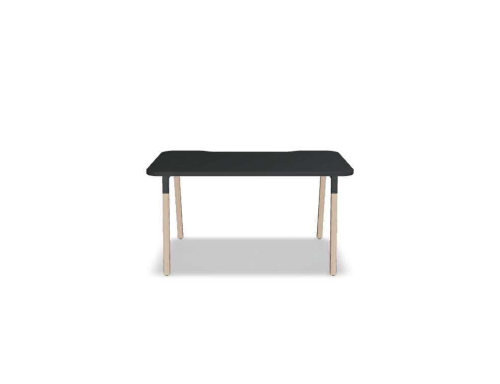 Schreibtisch Ogi W BOWZ03 in hellem Holzton mit dunkler Metallstruktur, klare Linien, kompakte Arbeitsfläche und Ablage, modernes Bürodesign