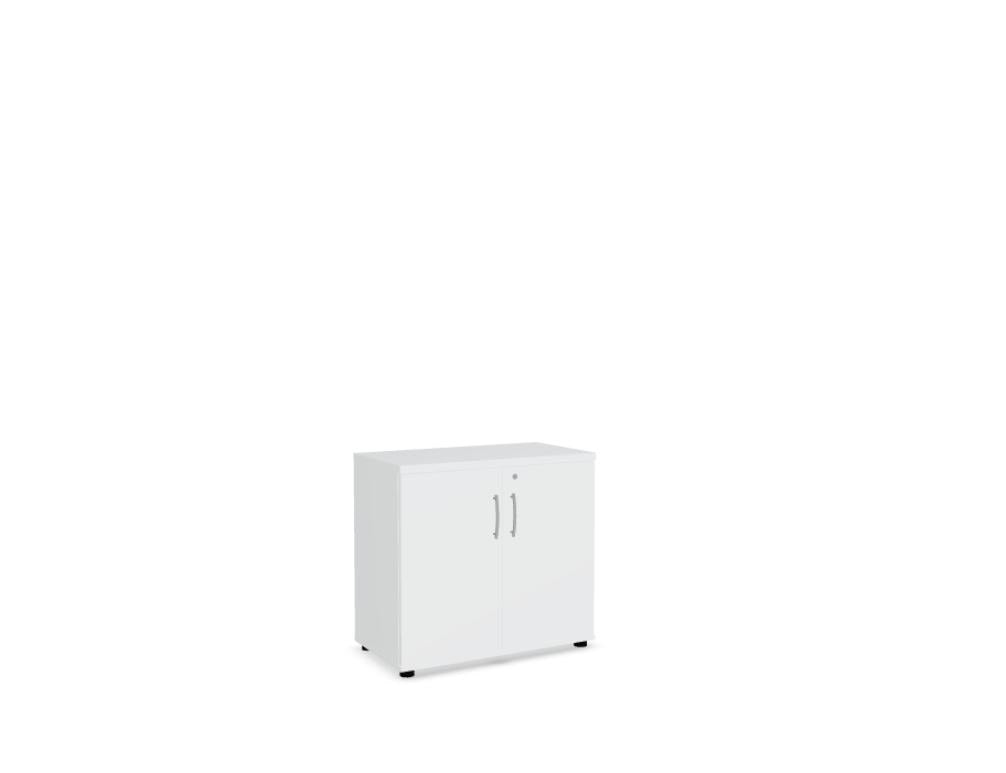 Büroschrank Standard von Mdd in Weiss Pastell mit Front in Eiche Natur, Melaminplatte mit ABS-Umleimer, Aluminium-Griff und Patentschloss.
