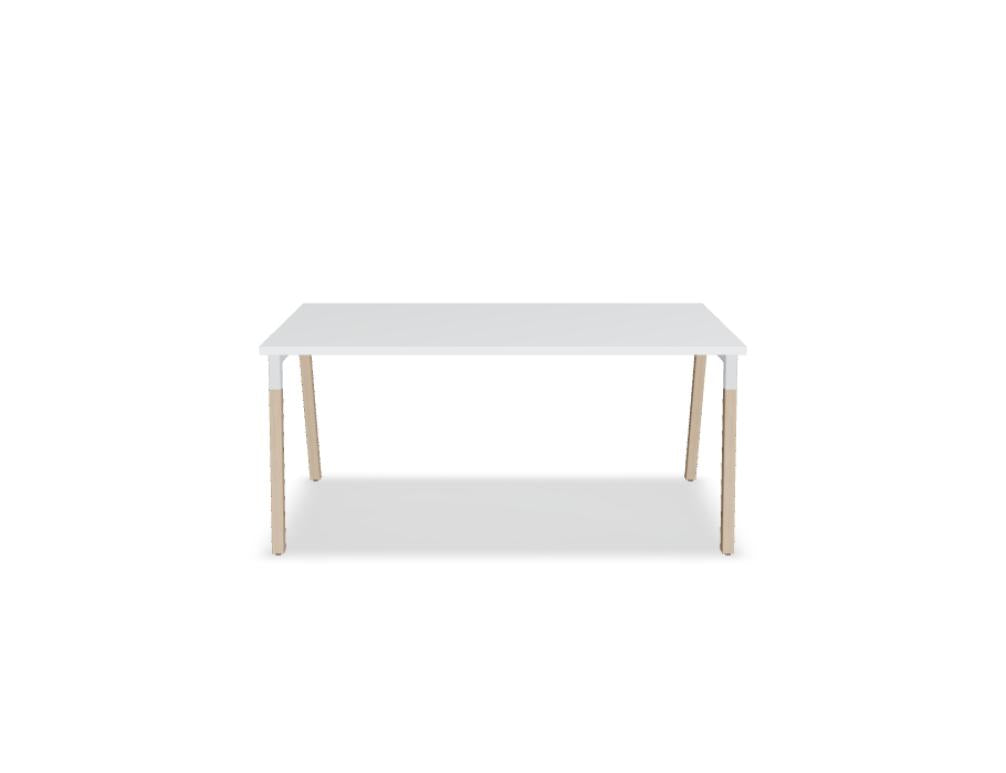 Schreibtisch Ogi W BOW04 in elegantem Weiß mit heller Holzoptik; minimalistische, moderne Arbeitsfläche, klare Linien, stabile Struktur und praktischer Stauraum