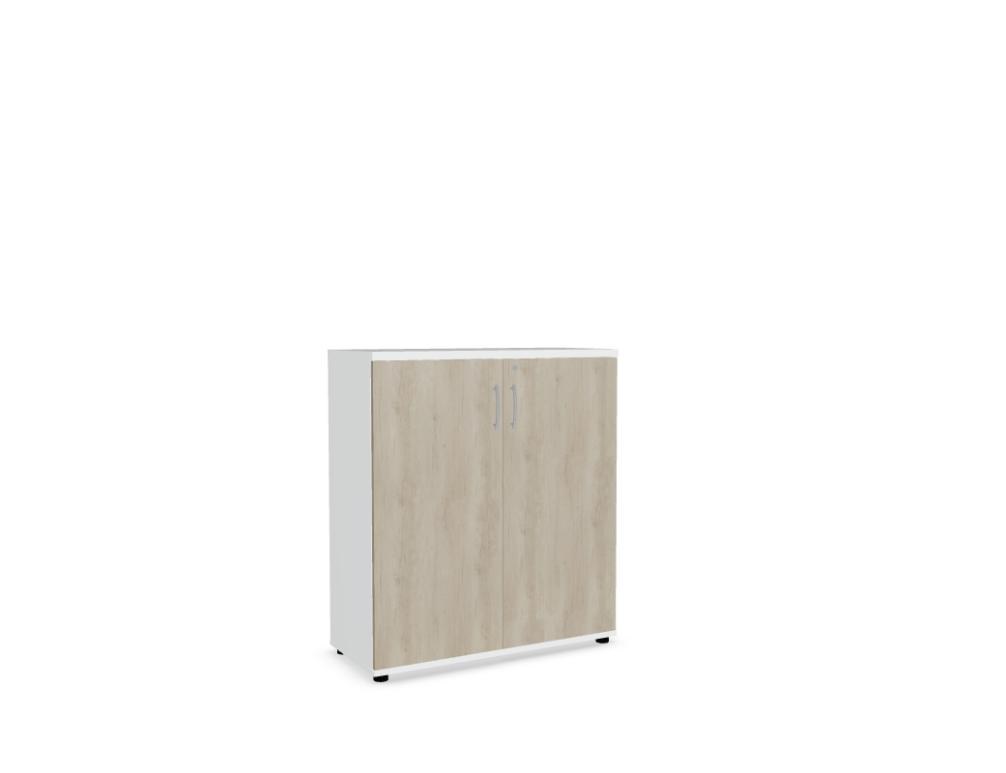 Büroschrank Standard von Mdd in Weiss Pastell mit Front in Eiche Natur, Melaminplatte mit ABS-Umleimer, Aluminium-Griff und Patentschloss.