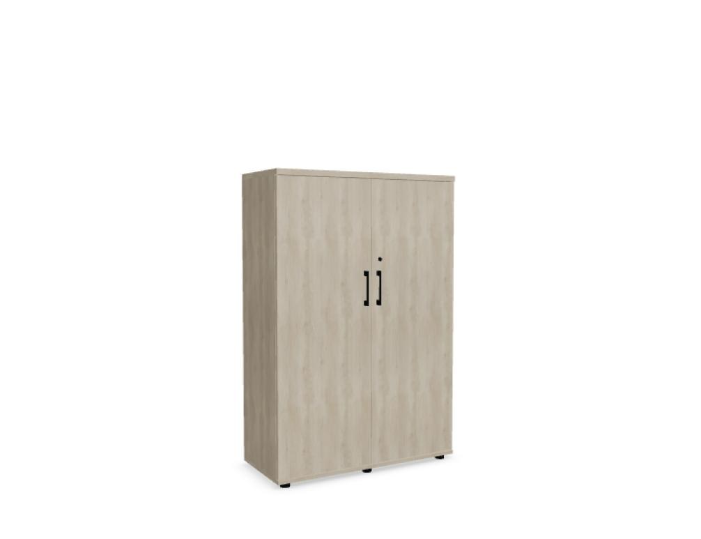 Büroschrank Standard von Mdd in Weiss Pastell mit Front in Eiche Natur, Melaminplatte mit ABS-Umleimer, Aluminium-Griff und Patentschloss.
