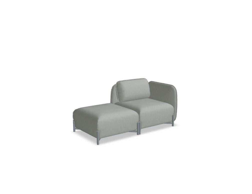 Bild zeigt das modulare Sofa Linka LKS04L von MDD in elegantem, hellgrauen Stoff, frei positioniert mit klaren Linien und Holzfüßen – modernes Wohnkonzept.