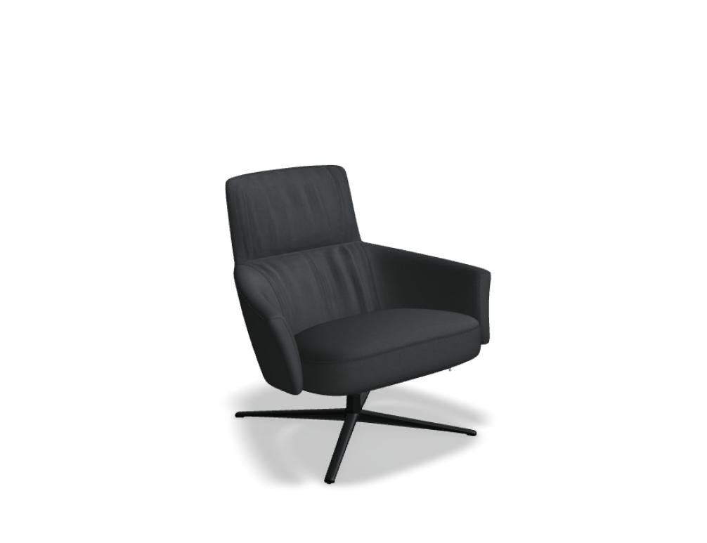 Blauer Loungesessel Toro mit gepolsterter Sitzfläche und Rückenlehne, Aluminium-Sternfussgestell in Anthrazit, niedrige Rückenlehne.