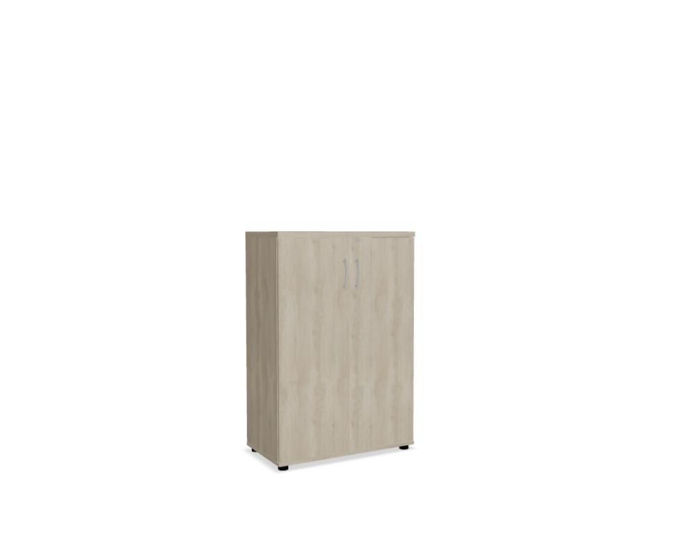 Büroschrank Standard von Mdd in Weiss Pastell mit Front in Eiche Natur, Melaminplatte mit ABS-Umleimer, Aluminium-Griff und Patentschloss.