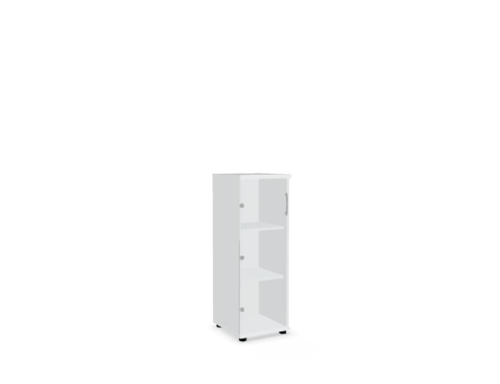 Weisse Vitrine mit zwei Glastüren aus Klarhartglas, vertikalem Aluminiumgriff und Korpus aus Melaminplatte, Modell Standard von Mdd.