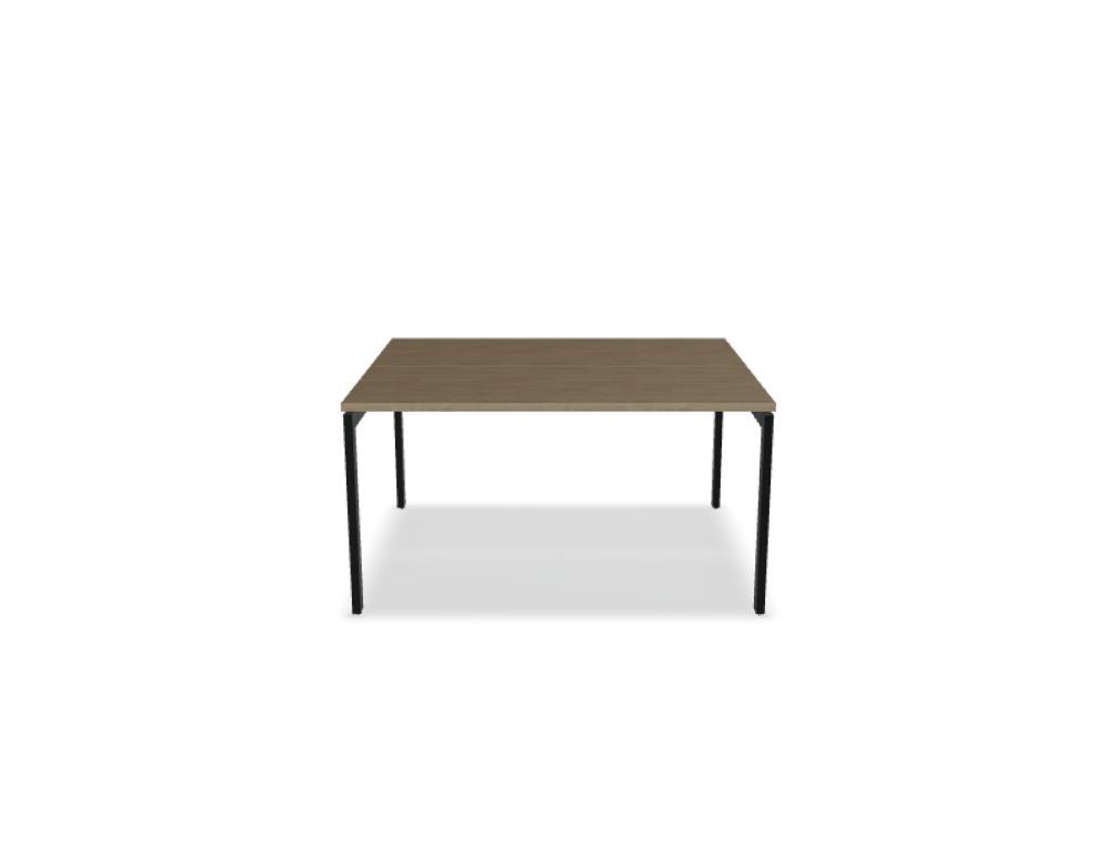 Doppelschreibtisch Ogi U Bench von Mdd mit Melaminplatte in Honigeiche und schwarzem Metallgestell, für zwei Arbeitsplätze.