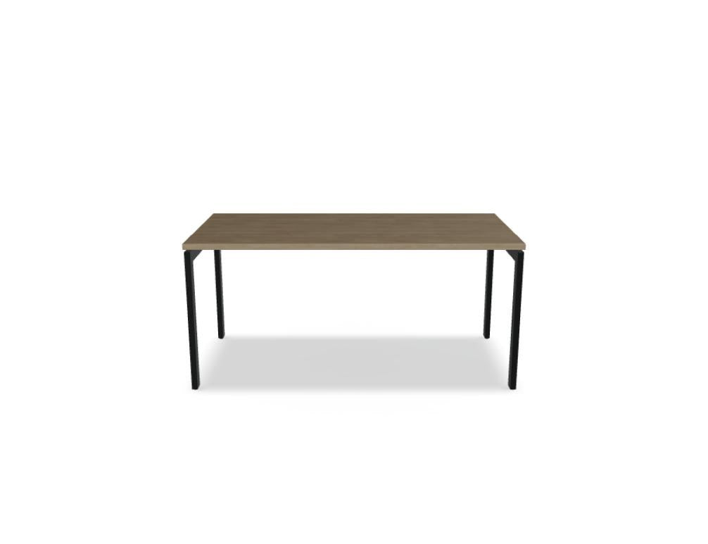 Schreibtisch Ogi U von Mdd mit Tischplatte in Honigeiche und pulverbeschichtetem, schwarzem Metallgestell im minimalistischen Design.