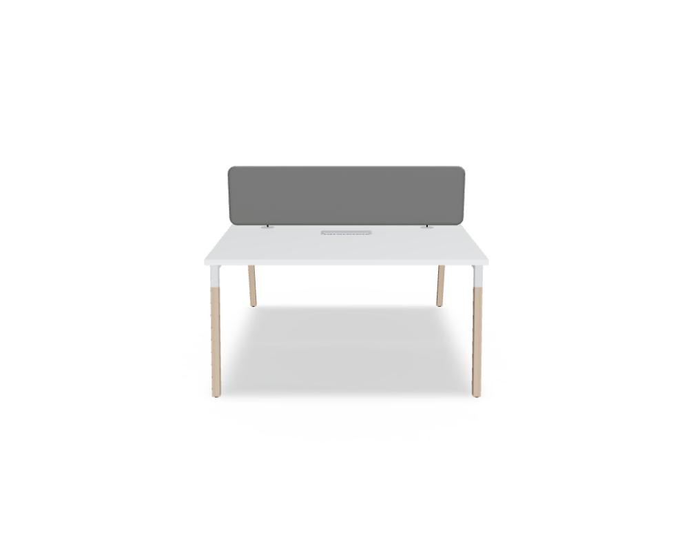 Doppelschreibtisch Ogi W Bench mit Platte in Honigeiche, Gestell aus Eschenholz und schwarzem Metallrahmen, für zwei Arbeitsplätze.
