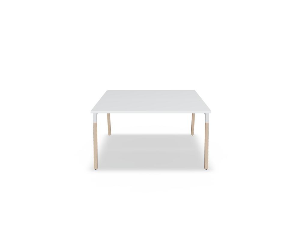 Doppelschreibtisch Ogi W Bench mit Platte in Honigeiche, Gestell aus Eschenholz und schwarzem Metallrahmen, für zwei Arbeitsplätze.