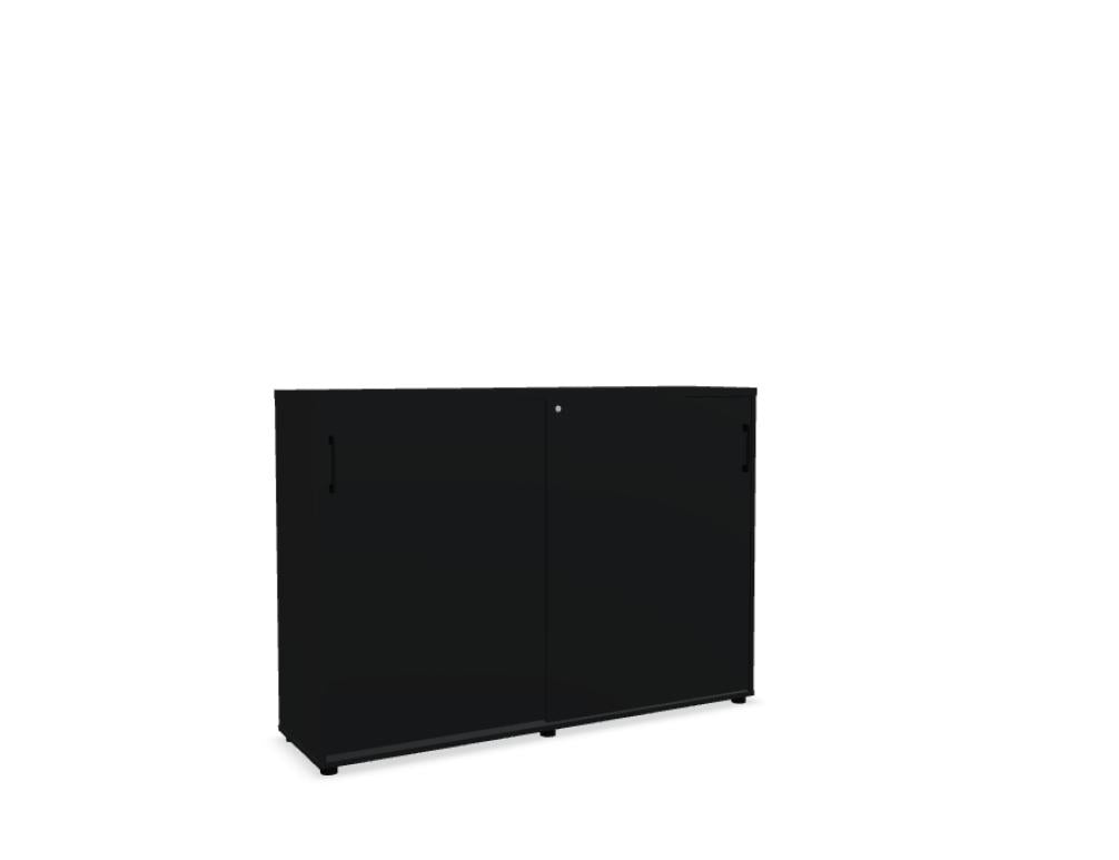 Schrank mit weißer Oberfläche und knopfgeführter Schiebetür; Büroschrank, Standard A3P08K von MDD, zwei Türblätter, schlankes, modernes Design für Büro- oder Arbeitsbereich