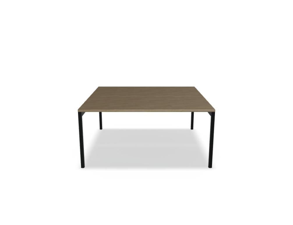 Doppelschreibtisch Ogi Y Bench von Mdd in Honigeiche mit schwarzem Metallgestell, Tischplatte für zwei Arbeitsplätze nebeneinander.