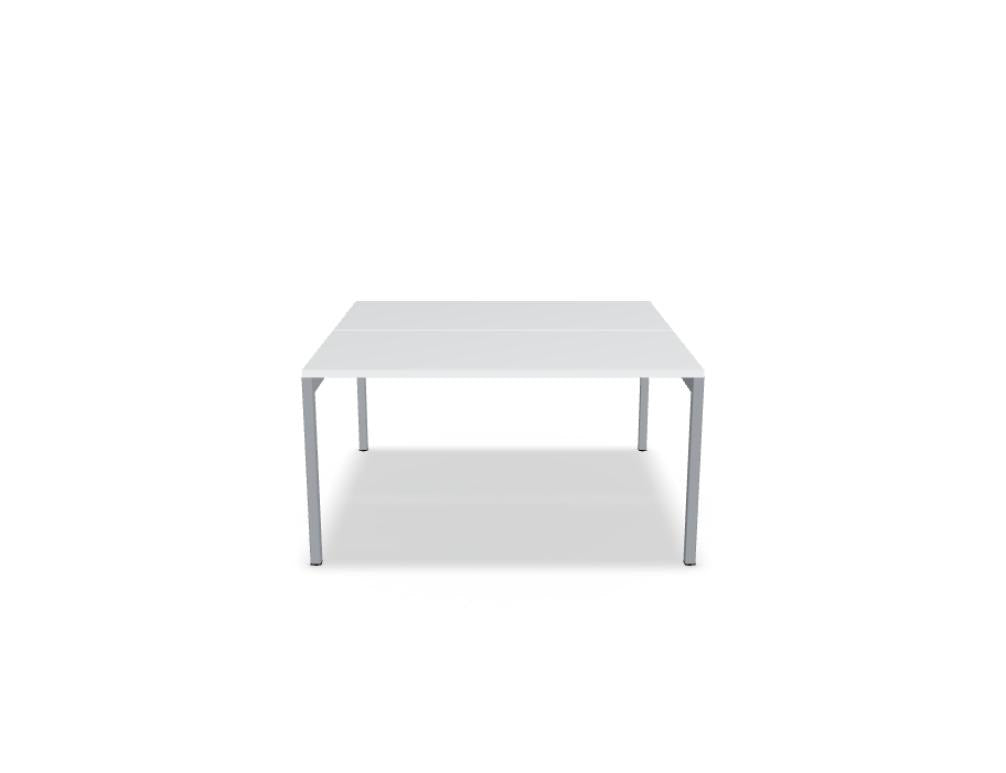 Doppelschreibtisch Ogi Y Bench von Mdd in Honigeiche mit schwarzem Metallgestell, Tischplatte für zwei Arbeitsplätze nebeneinander.