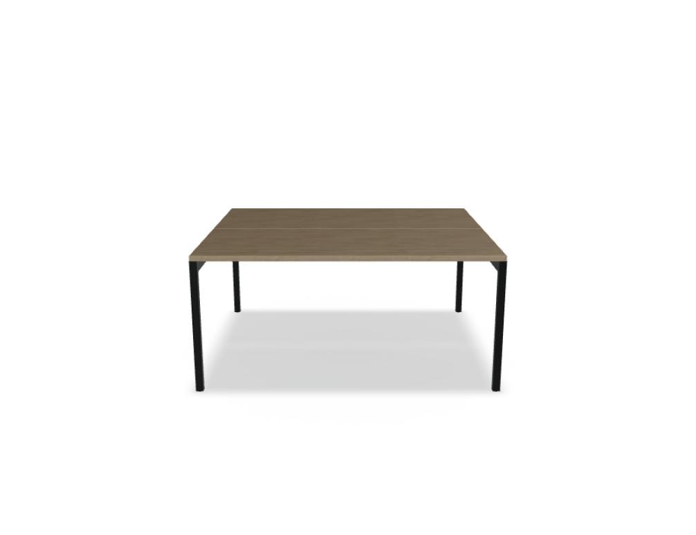 Doppelschreibtisch Ogi Y Bench von Mdd in Honigeiche mit schwarzem Metallgestell, Tischplatte für zwei Arbeitsplätze nebeneinander.