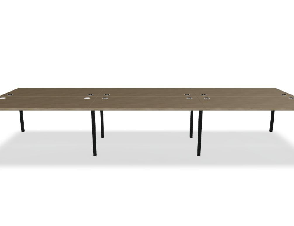 Doppelschreibtisch Ogi Y Bench von Mdd in Honigeiche mit schwarzem Metallgestell, Tischplatte für zwei Arbeitsplätze nebeneinander.