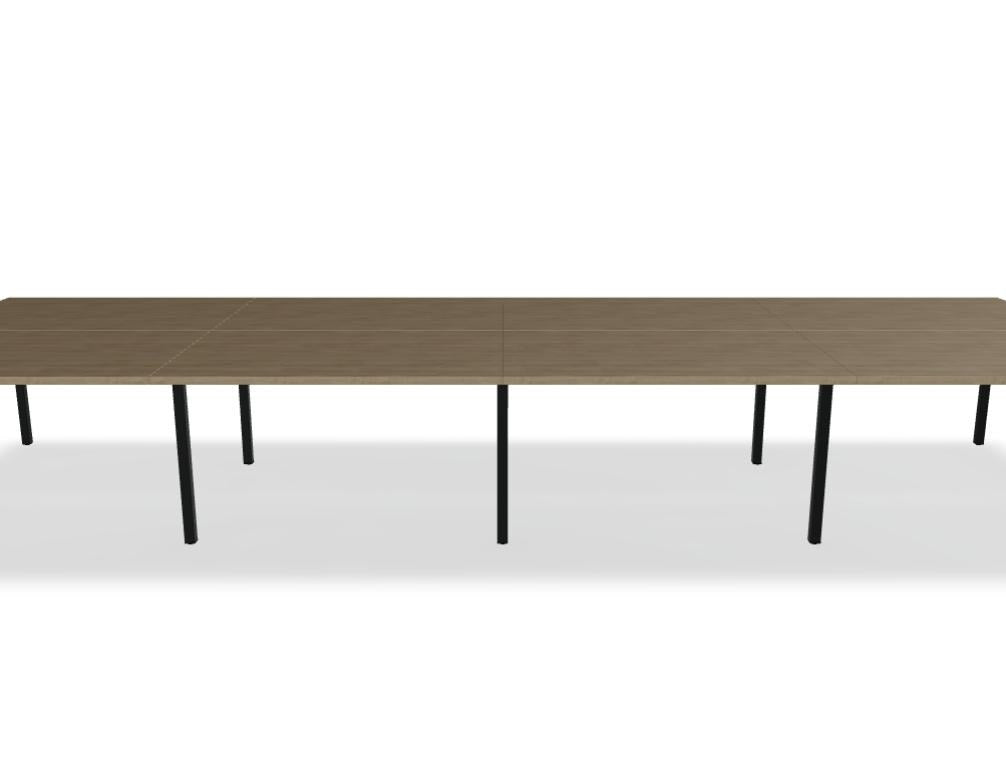 Doppelschreibtisch Ogi Y Bench von Mdd in Honigeiche mit schwarzem Metallgestell, Tischplatte für zwei Arbeitsplätze nebeneinander.