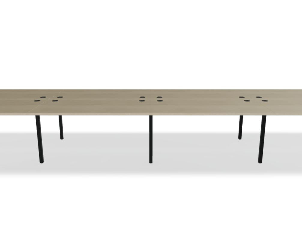 Doppelschreibtisch Ogi Y Bench von Mdd in Honigeiche mit schwarzem Metallgestell, Tischplatte für zwei Arbeitsplätze nebeneinander.