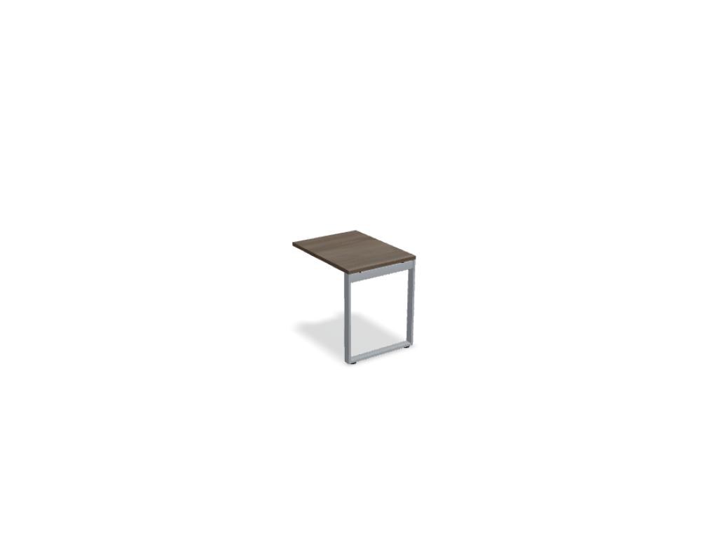 Ansatztisch für Schreibtische von Mdd mit Melamin-Tischplatte in Akazie und pulverbeschichtetem Metallgestell in Aluminium Halbmatt.