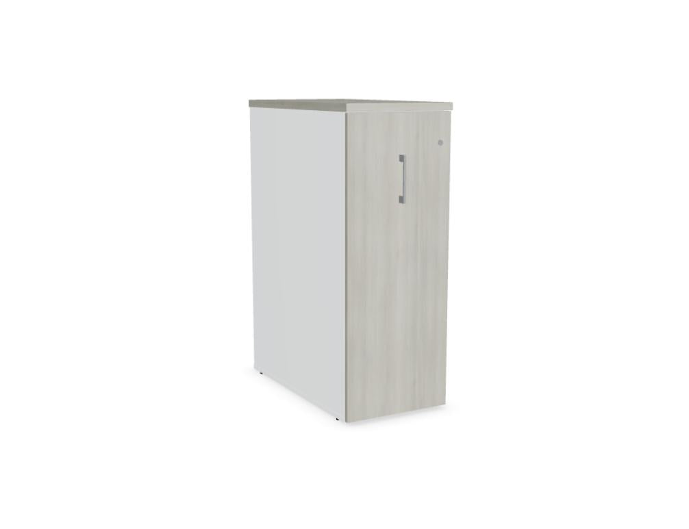 Bild eines Standard KCD81L Apothekerschranks von Mdd, Büroschrank, in heller Holzkabinettenoptik mit mehreren Fächern und Glastüren, ideal für Büro- und Lagerorganisation.