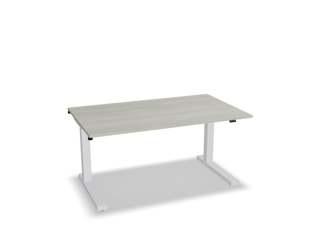 Mdd Compact Drive CDR72 elektrisch höhenverstellbarer Schreibtisch mit weißem Gestell und heller Platte im Büro