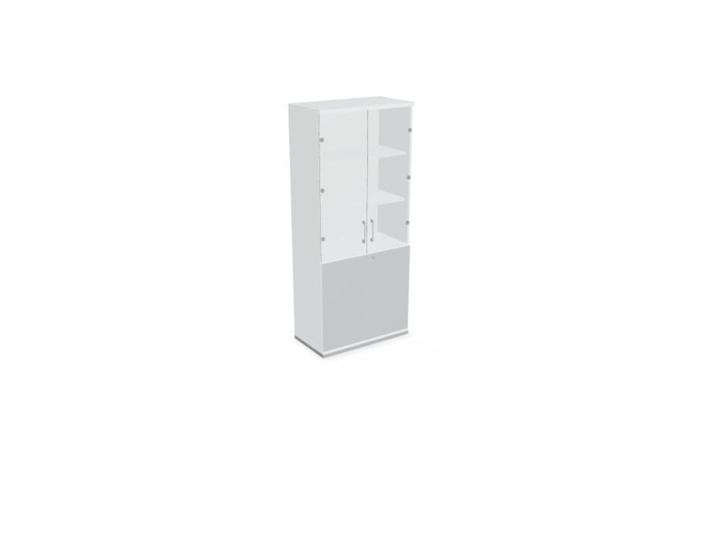 Hohe Vitrine Color von Mdd mit farbiger HPL-Front und Glastür, Aluminiumgriffe