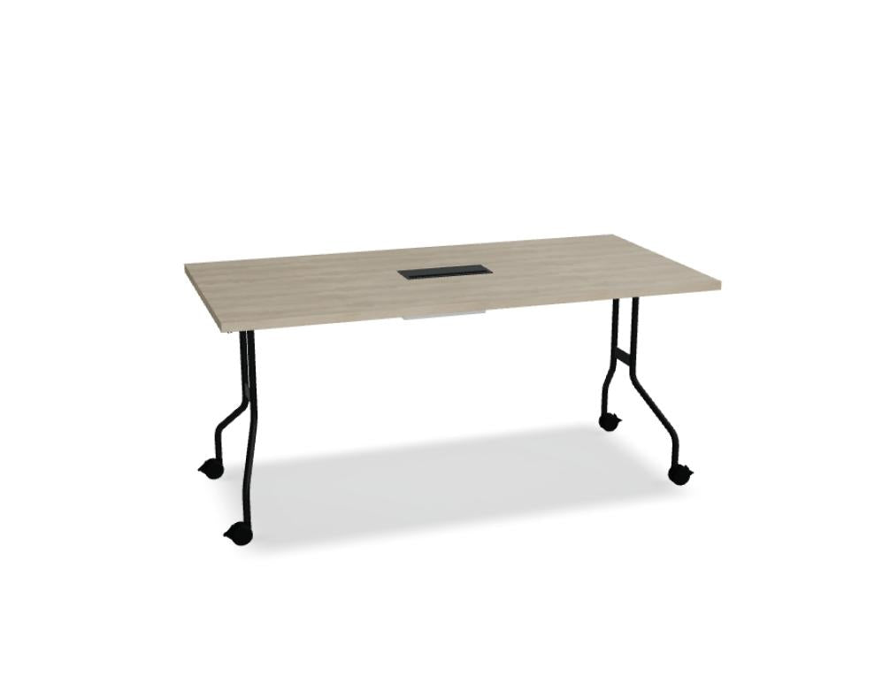 Bild des Easy PFT03 Klapptisch aus der Konferenztisch-Kollektion von Mdd; leichter, klappbarer Holztisch mit grau-schwarzer Metallkonstruktion, ideal für Meetings und flexible Raumgestaltung.