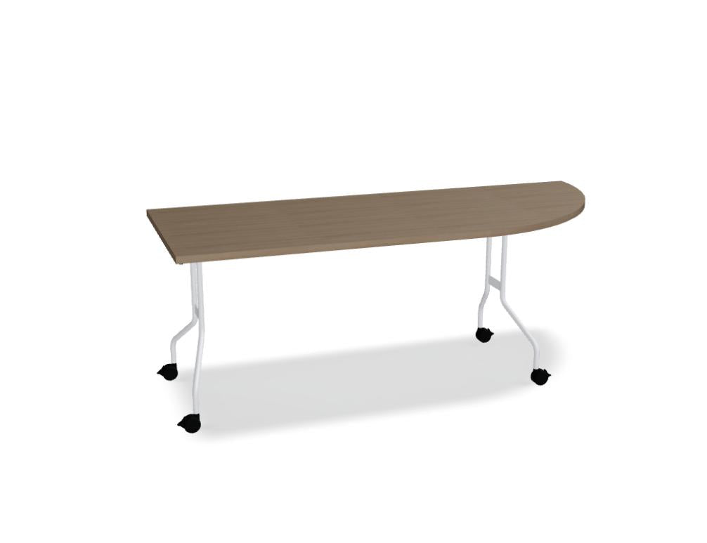 Bild eines modernen Klapptischs Easy PFT05 von MDD, platzsparend klappbar, Konferenztisch aus der Serie. Ruhig silbernes Gestell, heller Holz- bzw. Laminat-Tischplatte, ideal für Meetings, Seminare und Besprechungen.
